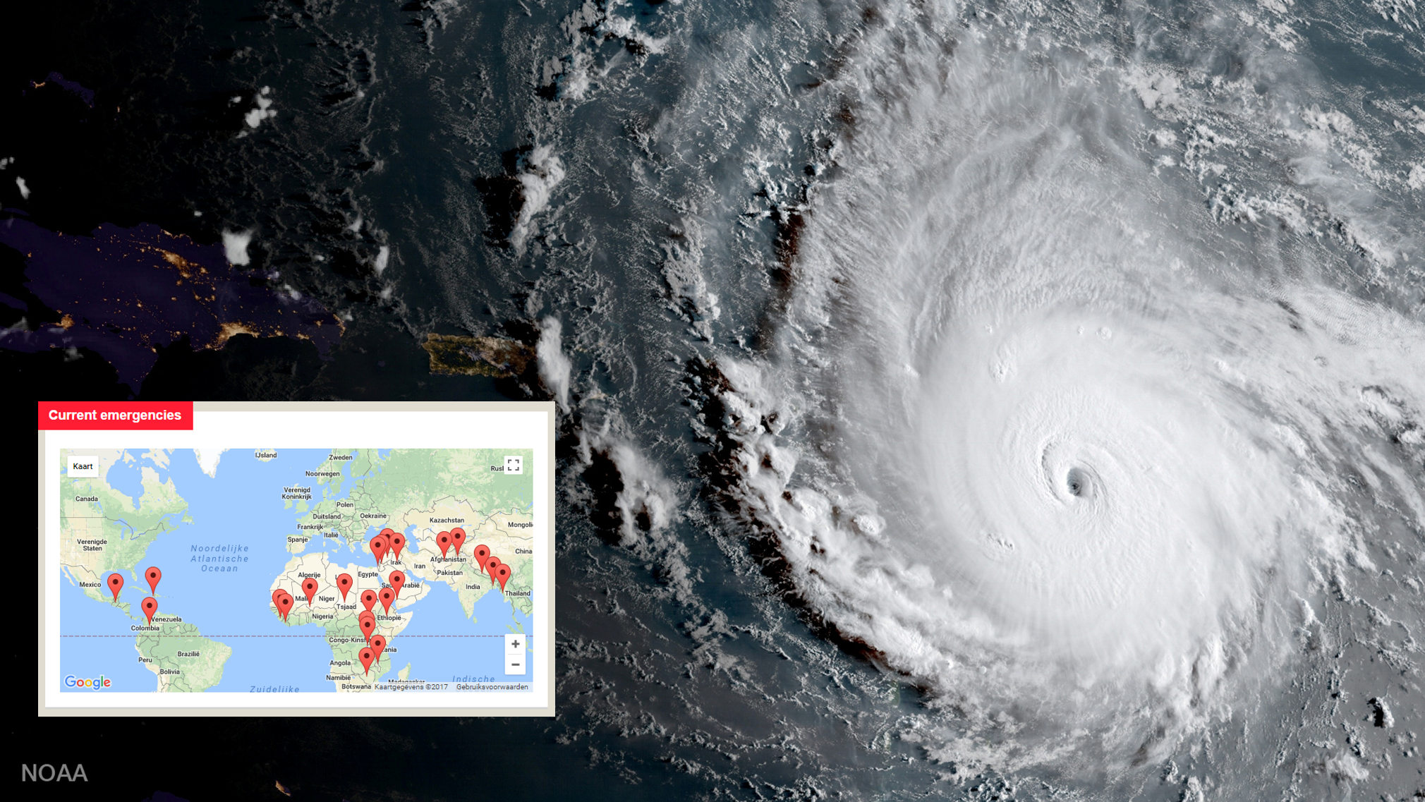 Orkaan Irma met kaart current emergencies september 2017