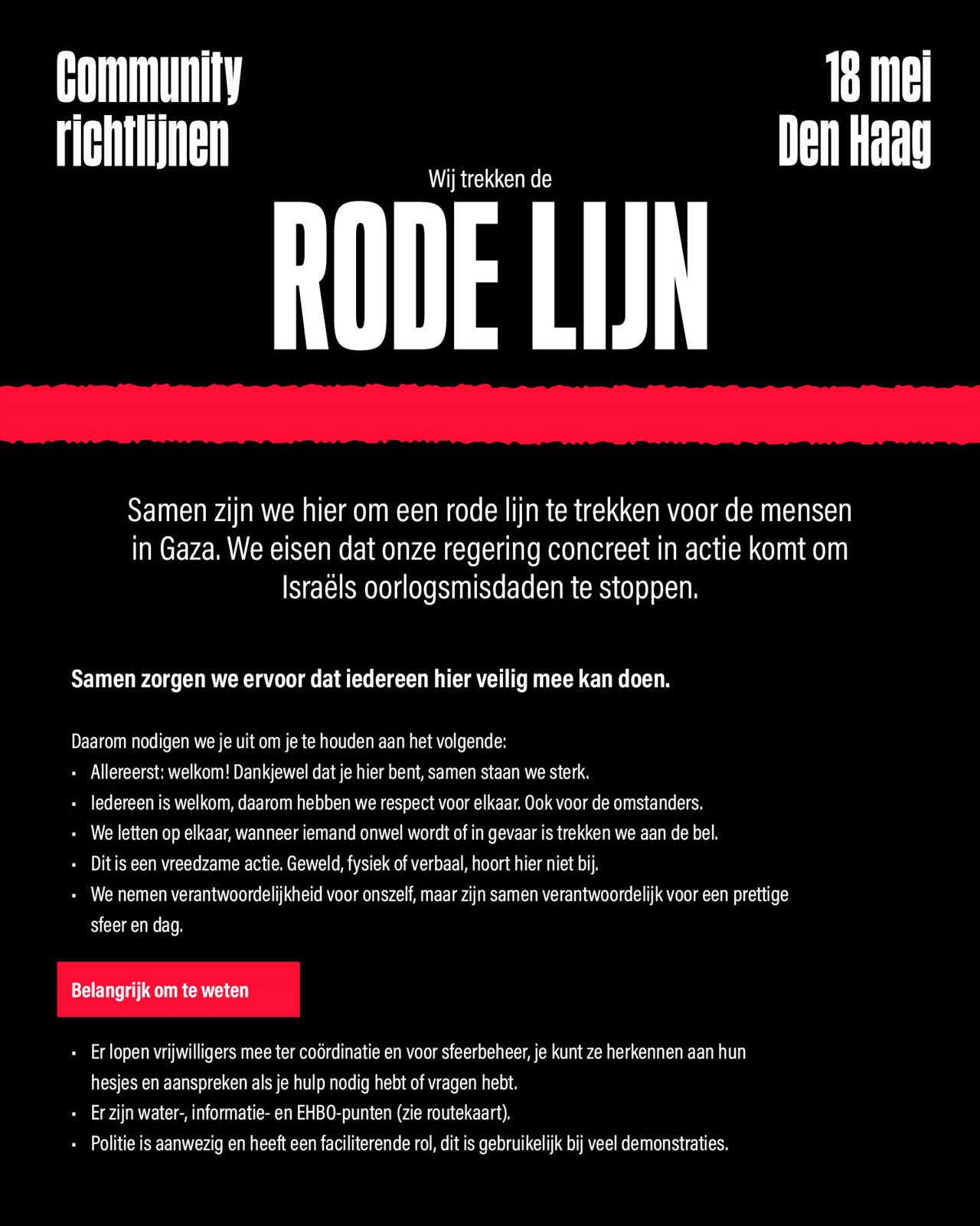 Community richtlijnen demo rode lijn