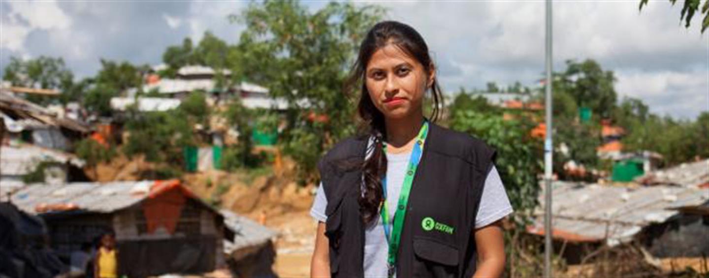 Iffat Tahimd Fatema werkt als humanitair gezondheidsbevorderaar voor Oxfam in de Rohingya vluchtelingenkampen in Cox's Bazar, Bangladesh.