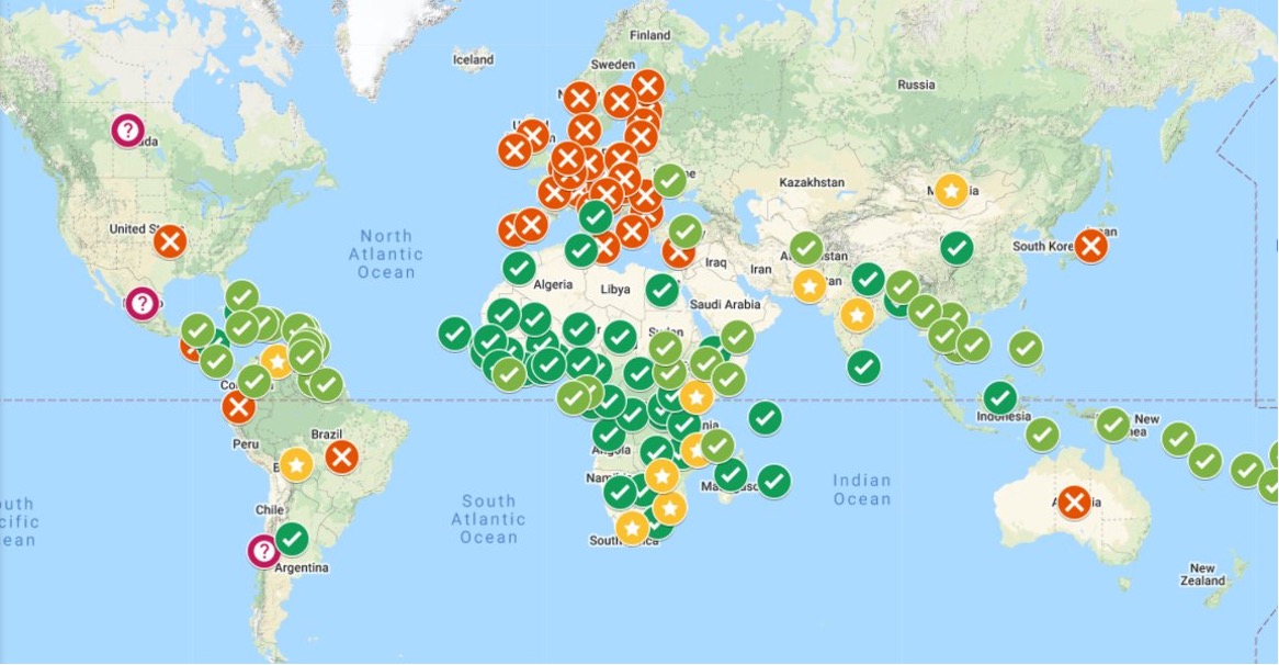 Landen die vaccintoegang blokkeren