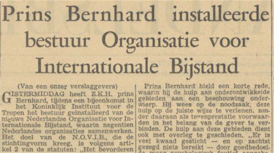 Oxfam Novib oprichting Prins Bernhard installeert bestuur Novib in de media