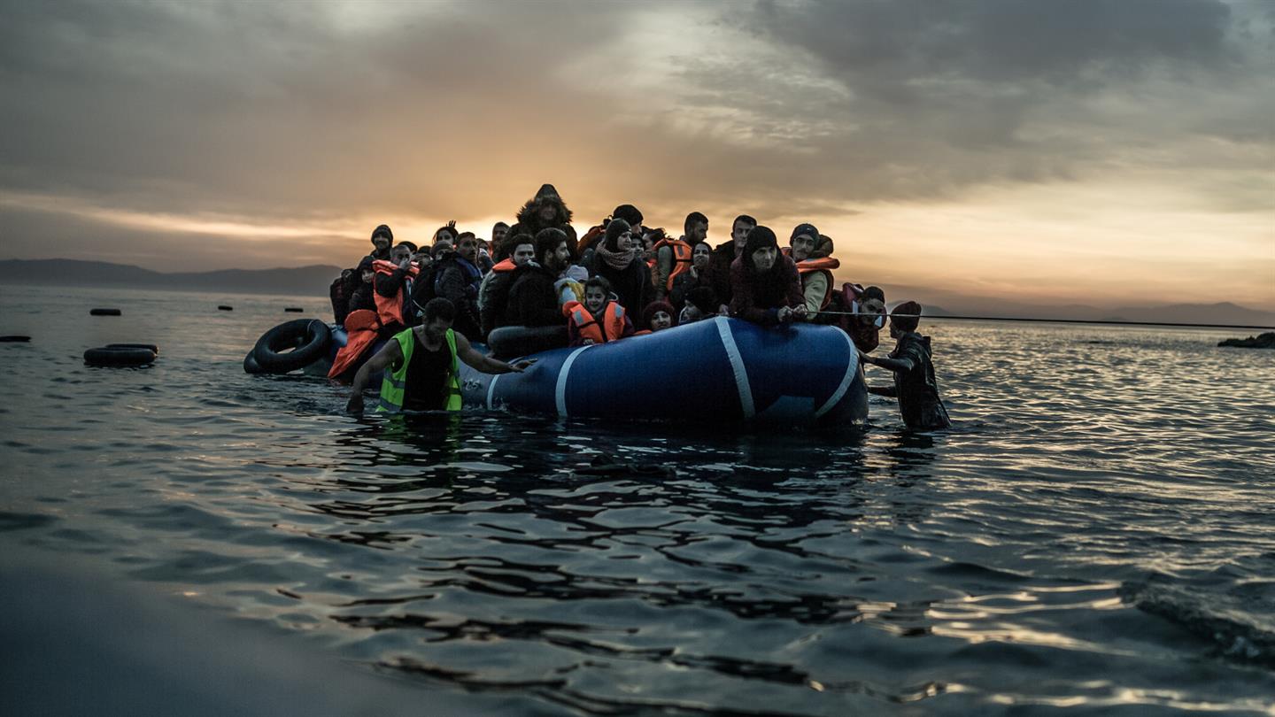 Vluchtelingen komen aan in Griekenland