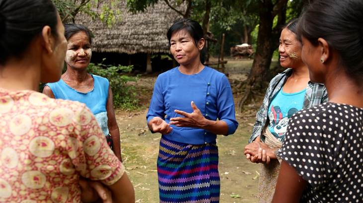 Daw Ma Khine Oo epitomises effective women's leadership. Supported by Oxfam, Daw Ma Khine Oo is very active in the community, advocating for community needs and supporting others when their rights are infringed.